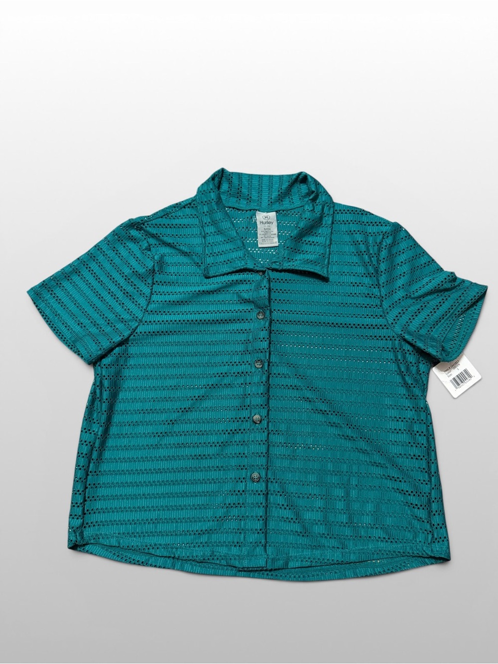 Hurley Teal Crochet Knit Button Front Shirt Cover Up Small